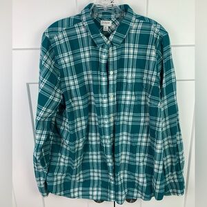 J Crew Factory XL Green Plaid Shirt Flannel Long Sleeve Button Front